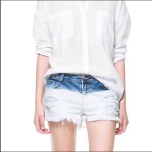 Zara Dip Dye Bleach Distressed Jean Shorts